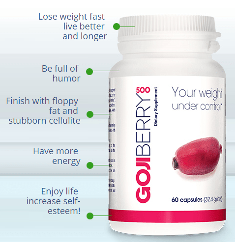 GojiBerry500 is a natural slimming supplement that contains vitamin C and extract from Brazilian Goji berries. 